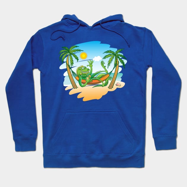 Lazy iguana relaxing in a hammock at the beach Hoodie by zooco